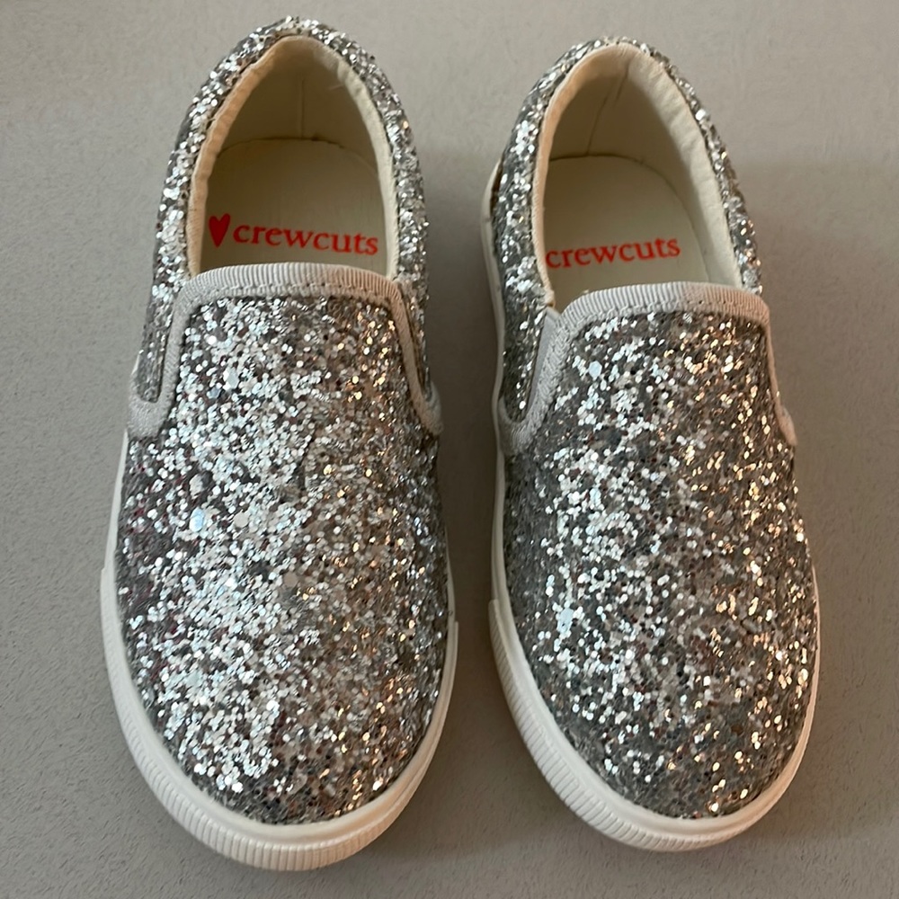 J Crew Crewcuts Silver Glitter Slip Ons Size 8